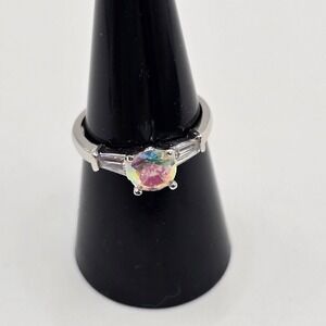 AB Rhinestone Ring 925 Silver Plated Size 8 Womens‎ Fashion Jewelry
